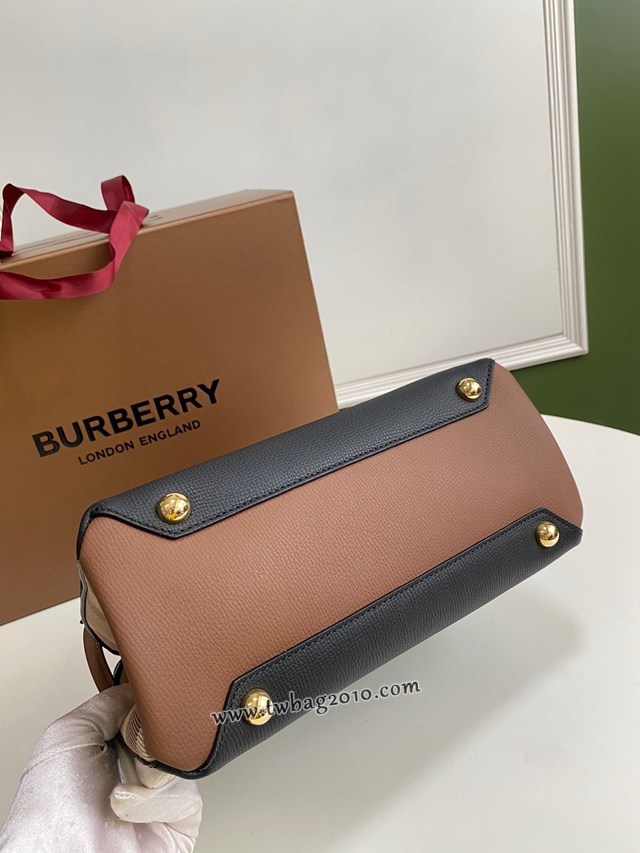 Burberry專門店新款小號黑棕托特包 巴寶莉粒面小牛皮手提肩背女包 yxb1427